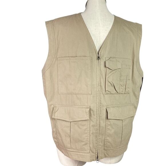 Duluth Trading Vest Mens XL Tan Utility Tradesman Full Zip Nylon Vented Pockets - Picture 1 of 6